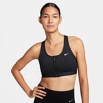 Nike Dri-FIT Swoosh Padded Medium Support Full Zip Bra Svart - Handla nu på Loparshop.se!