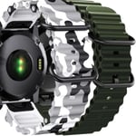 Pack 2x Bracelets Ocean Waves Pour Garmin Fenix 7 Pro Sapphire Solar Blanc Militaire Et Vert