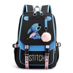 Stitch USB Laddningsbar duffelväska, skolväska, reseväska - Perfekt BLÅ