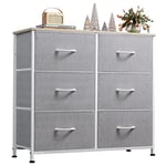 WLIVE Commode Tissu pour Chambre, Double 6 Tiroirs, Tour Rangement Bacs Tissu, pour Placard, Salon, Couloir, Gris Clair