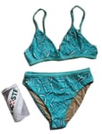 LACOSTE Bikini Swimsuit 2 Piece Size XS Turquoise Blue Floral New With Pouch