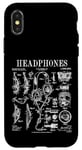 Coque pour iPhone X/XS Casque audio vintage breveté DJ Gamer Podcaster Musique