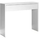 Pegane - Table console, meuble console avec 1 tiroir coloris blanc - longueur 100 x profondeur 30 x hauteur 76 cm