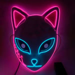 IC SINSEN Demon Slayer Fox Mask LED Cosplay Kattmask Japansk anime Halloween kostym rekvisita för barn Vuxna Rosa