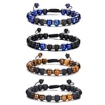 Bracelet œil de tigre pour hommes, ensemble de bracelets de perles en pierre naturelle de 8MM, bracelets extensibles en pierre de lave, réglables, en perles de cristal noir, cadeaux pour hommes