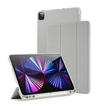 Marque - yeliot Étui Compatible avec iPad Pro 11" 2021/2020/2018 Étui de Protection en Cuir PU Souple TPU arrière Folio Case Cover Trifold Stand Étui de Protection avec Porte-Stylo, Gris