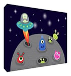 Feel Good Art Extraterrestres Toile sur Cadre Art Mural de Style Moderne/Illustratif Multicolore 60 x 40 x 4 cm Grand