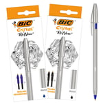 BIC Cristal Re'New - Stylo-Bille Premium en Métal et Rechargeable - Bleu et N...