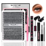 PRO DIY Lash Extension Kit 300 Pcs Lash Clusters D Curl, Mix Eyelash Clusters Individual Lashes Kit Lash Bond And Seal Lash Remover Eyelash Brush Lash Tweezer Self Apply At Home(30D+40D-9-16mix Kit)