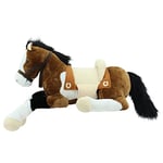 Sweety Toys- Plüsch Lucky 6502 Cheval géant couché avec Selle Taille XXL, Marron/Beige