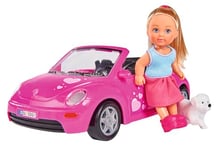 Simba - Evi Love Beetle - Mini Poupée 12cm - Cabriolet et Chien + 4 Accessoires Inclus - 105731539, Rose