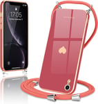 Chaîne De Téléphone Portable Pour Iphone Xr - Avec Cordon De Serrage - Protection De L'appareil Photo - C¿Ur D'amour - Avec Collier - En Silicone - Pour Iphone Xr - Rouge