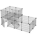 Songmics Guinea Cage, Metal Mesh Pet Playpen med dörr, anpassningsbart staket för små djur, kanin, för inomhusbruk, med gummi, 143 x 73 x 71 cm svart