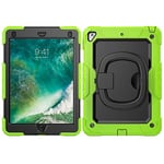 Case for iPad 9.7 inch, three-layer multifunctional case with 360° rotating stand, silicone case for iPad 5/6 Gen (2017/2018) and Pro 9.7, black+yellow green