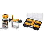 DEWALT - Affleureuse Défonceuse Brushless XR 18V - Plongée 55mm & Coffret 22 Fraises de Défonceuse - DT90017-QZ - Set de Fraises à Rainurer bois en Acier avec Coffret de Transport - Manche Ø 8mm