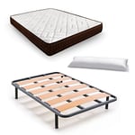 HOGAR24 ES Lit Complet, Matelas Viscosoft Dream Flex 15 + Sommier Lama Large Renforcé avec Pieds 32 cm + Oreiller Fibre, Dimensions : 120 x 190 cm