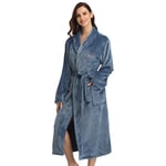 JXILY Robe, Cotton Dressing Gown Couple Nightgown Men's Bathrobe Ladies Robe Terry Towelling Flannel Bathrobe Hooded Soft,blue gray,XL