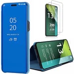 Coque + 2 Verres Trempés Pour Xiaomi Redmi Note 13 Pro 5g (Pas Pour 4g), 360° Antichoc Smart Case, Effet Miroir - Bleu - E.F.Connection