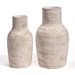 TERESA'S COLLECTIONS Lot de 2 vases rustiques en céramique pour décoration d'intérieur, Grands vases décoratifs de Ferme avec glaçage crème pour Table, cheminée, décoration de Salon