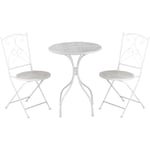 Ensemble de jardin bistro 3 pièces 2 chaises pliantes et table ronde - métal époxy, plateau mosaïque - blanc
