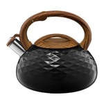Kettle 2.3L Stainless Steel Matte Black Wooden Handle Induction Electric Gas UK
