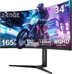 Écran PC Gamer Incurvé 34'', UWQHD(3440x1440), 165 Hz, 1ms MPRT, Moniteur Ultrawide 21:9 Avec DP Câble, AMD FreeSync, Hauteur Réglable, 1500R, 300cd/m², 2*HDMI2.0& 2*DP1.4, RGB, VESA 100*100mm