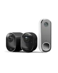 Arlo Ultra 2 4K + SmartHub + Sonnette 2 HD, Caméra de Surveillance WiFi Extérieure sans Fil, Autonomie de 6 Mois, Emplacement Carte Micro SD, Essai Secure Inclus, 2 Caméras Noir