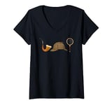 Womens Sherlock Holmes - Deer Stalker Magnifying Glass Pipe Mystery V-Neck T-Shirt