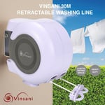 Vinsani Retractable Washing Line with Twin Cable 30m of Drying Space Full White