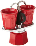 Bialetti Mini Express Color Set Cafetière 2 Tasses + 2 Gobelets Aluminium Rouge