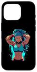 Coque pour iPhone 16 Pro Blue Hair Dark Skin Fitness Modèle Posant Illustration