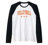 Volleyball All Orange Stars Classic Retro Varsity Text Raglan Baseball Tee