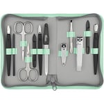 Kit manucure Solingen 12 pièces - kit ongle, coupe ongle, limes a ongles professionnelle, pince a epiler, repousse ongles, pousse cuticule, étui en simili-cuir de haute qualité