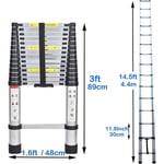 Échelle télescopique légère 4,4m Echelle Pliante Aluminium avec Le mécanisme de rétraction, Charge Maximale 150kg, Sûre et Solide, Extensible Ladder