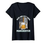 Womens Beer and City Vibes Manchester New Hampshire Beer Lover NH V-Neck T-Shirt