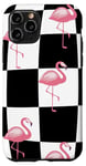 Coque pour iPhone 11 Pro Pink Flamingo Checker Black & White Pink Checkered Flamingo