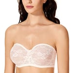 DOBREVA Femme Bandeau Soutien Gorge sans Bretelles Grande Taille avec Armature Transparent Rose Blanc 95D