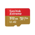 Sandisk Extreme Microsdxc Sqxav 512Gb V30 U3 C10 A2 Uhs-I 190Mb/S R 130Mb/S W 4X6 Sd Adaptor Lifetime Limited