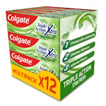 Colgate Lot de 12 dentifrices triple action Xtra Fresh 75 ml, dentifrice avec fluor, protection anti-caries, aide à garder les dents blanches, haleine fraîche, pour toute la famille