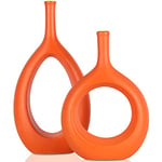 Lot de 2 vases en céramique creux pour décoration,Orange vase décoratif moderne,Lot de 2 vases Orange,pour centres de table,ferme,cheminée,salon,chambre,bureau,Maison,Fête,décoration de table à manger