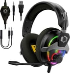 2024 Nouveau ¿ H-13 Casque Gamer RGB - pour PS5, PS4, Xbox One/Series, Switch, PC, Mac, Smartphones, Tablettes - Télécommande - Son Stéréo Haute Définition - Microphone Flexible - Noir