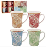 SET OF 4 CHINA MUGS WILLIAM MORRIS MEADOW COFFEE OR TEA MUG SET GIFT BOXED