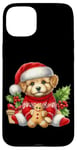 Coque pour iPhone 15 Plus Chiot mignon en bonnet de noel avec biscuit au pain d'épice