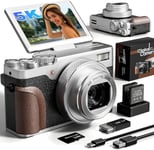 Appareil Photo Numérique,64Mp Pour La Photographie,5K Vlogging Camera For Youtube,180°Flip Screen Digital Point And Shoot Camera With 18X Zoom,Compact Camera For Beginner With 32Gb Sd Card