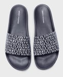 Armani Exchange All Over Logo Navy Sliders Sandals Slides Size UK 9.5 BNWT