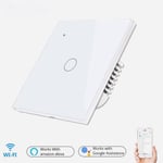 Smart Light Touch Switch 1Gang EU Télécommande sans fil Fonctionne avec Alexa Google Home, Blanc