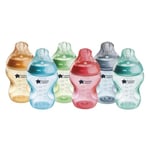 Tommee Tippee Biberons Closer to Nature, Tétine Imitant le Sein Maternel avec Valve Anti-Colique, 260 ml, Lot de 6, Fiesta Multicolore