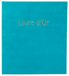 Exacompta - Réf. 389E -1 Livre d'or Skandi - Format compact 21 x 19 cm - Aspect velours - Marquage or avec inscription livre d'or - Tranche or - 140 pages blanches unies - Coloris : turquoise