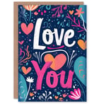 Valentines Day Greeting Card Flowers Hearts Love You For Her Wife Partner