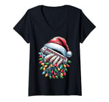 Womens Harmonica Harmonicist Christmas Hat Xmas V-Neck T-Shirt